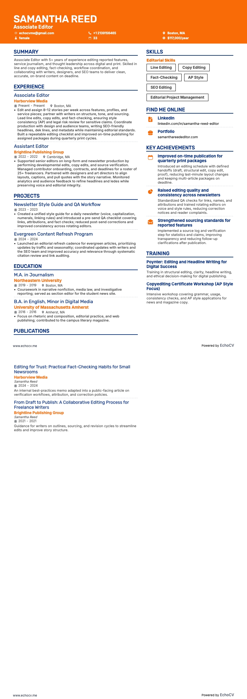 Associate Editor example resume