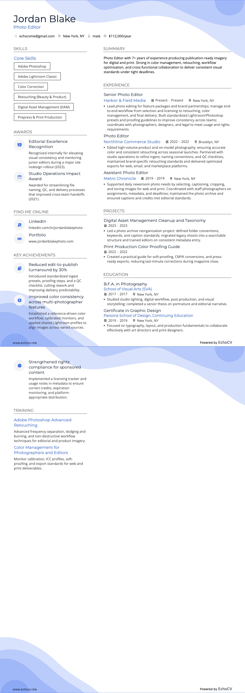 Photo Editor example resume
