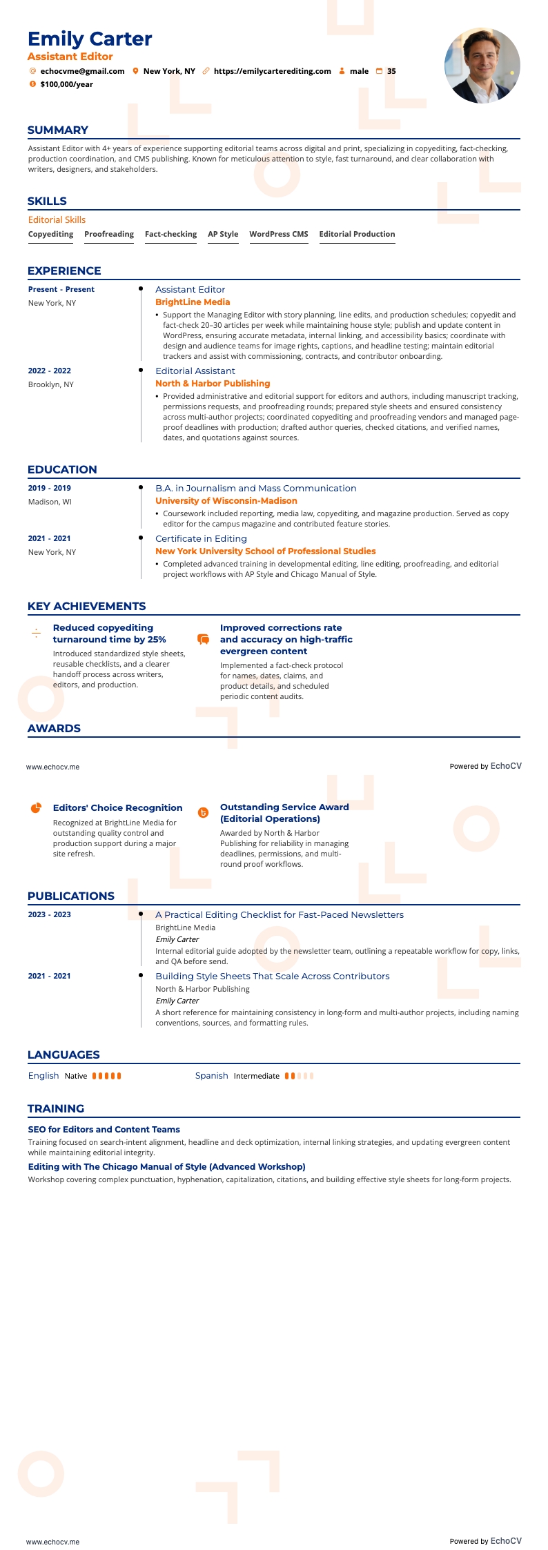 Assistant Editor example resume