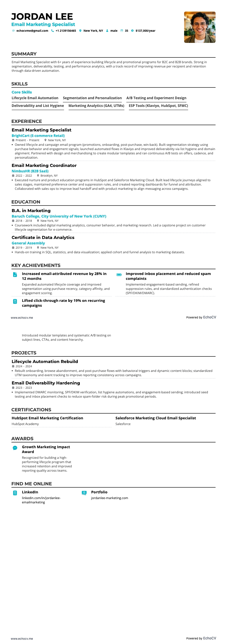 Email Marketing Specialist example resume