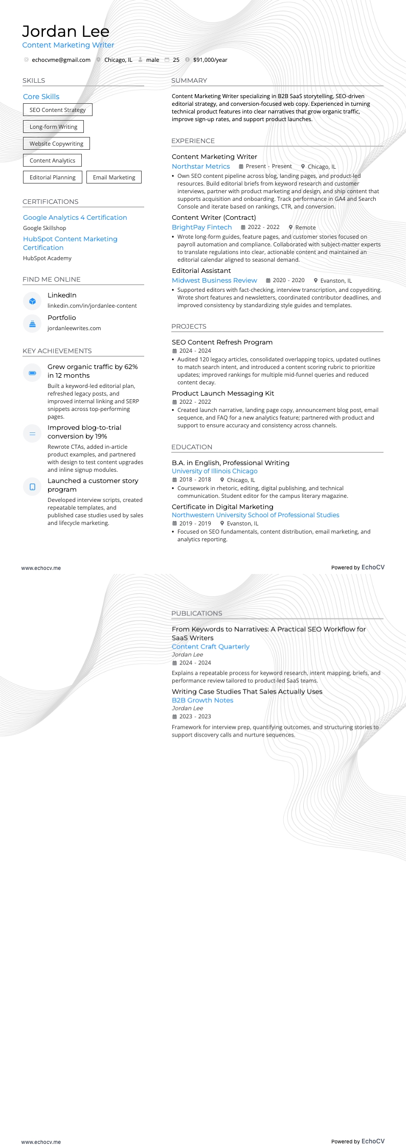 Redactor de marketing de contenidos example resume