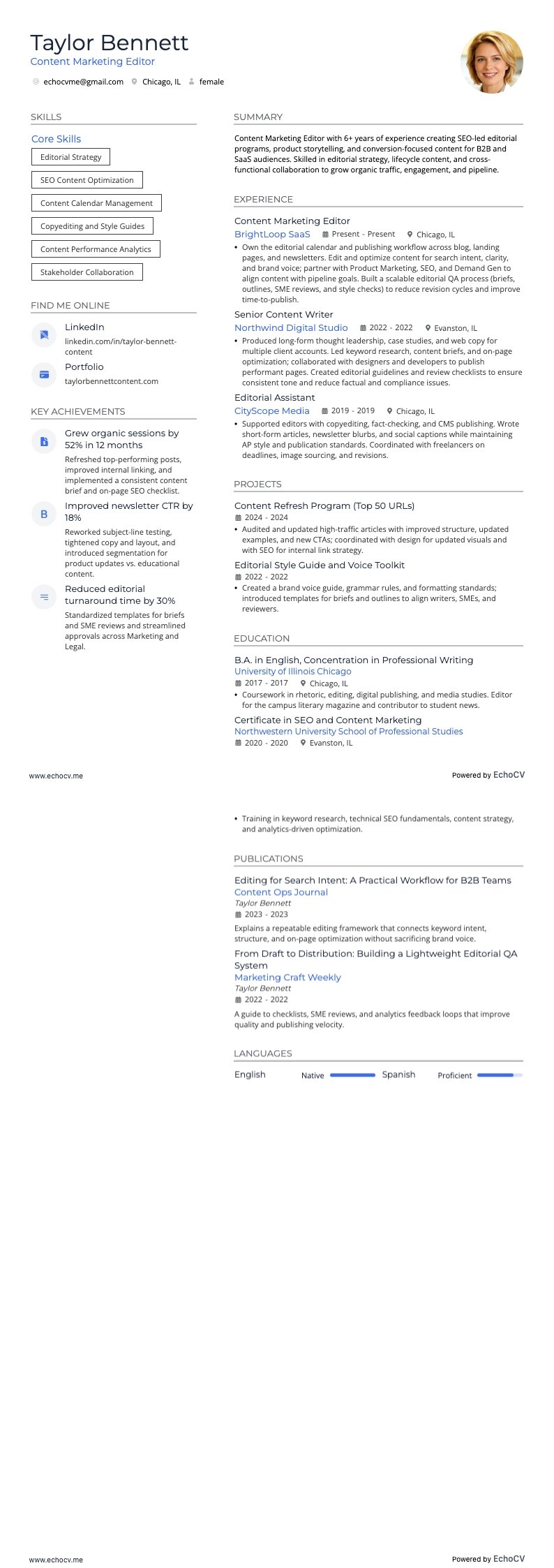 Editor de marketing de contenidos example resume