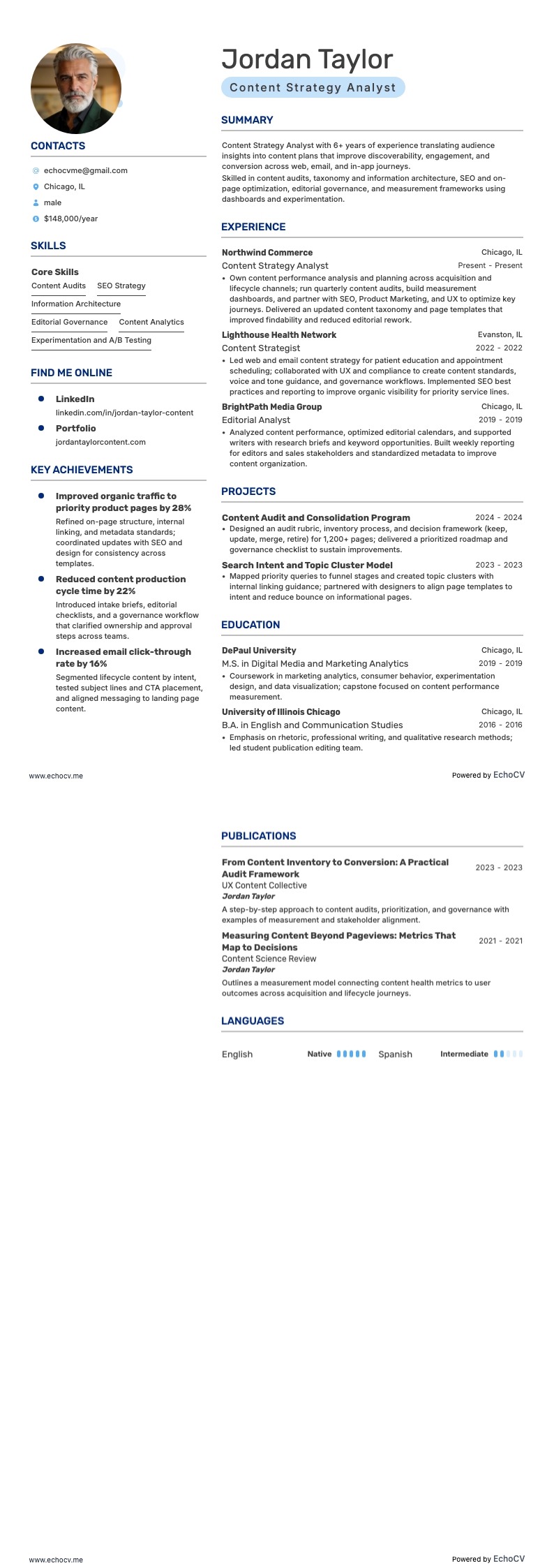 Content Strategy Analyst example resume