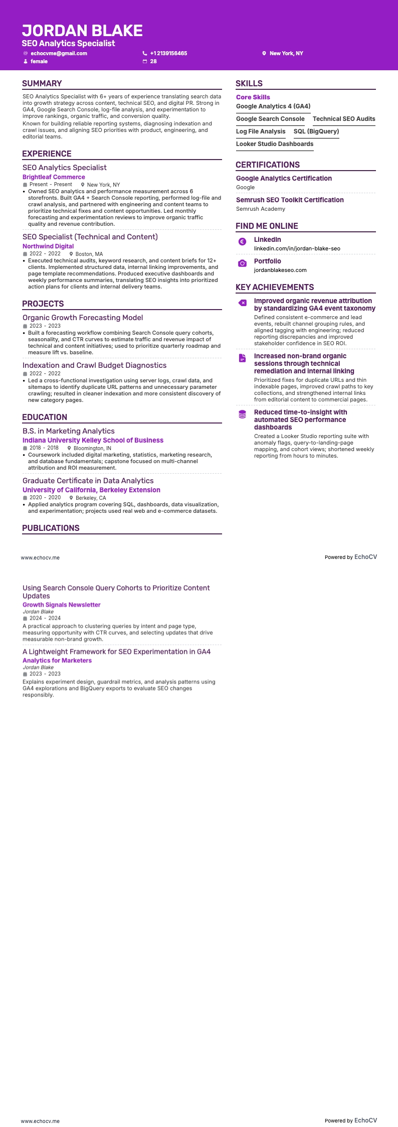 SEO-Analytics-Spezialist resume example