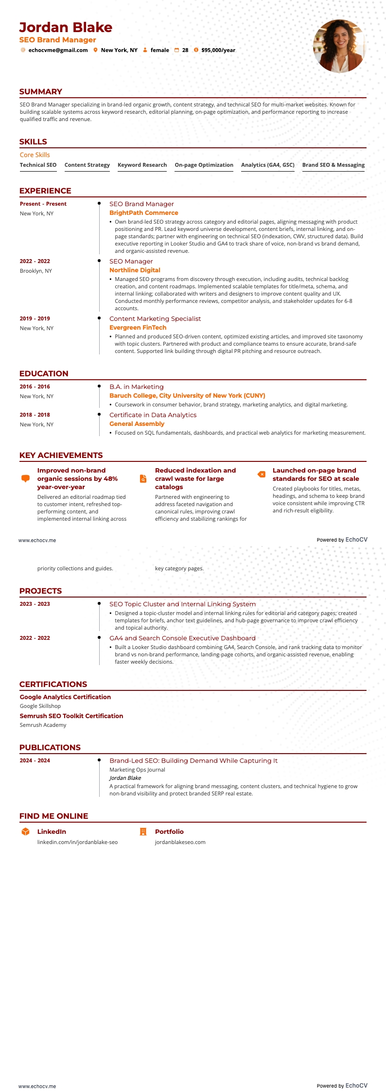 SEO Brand Manager example resume