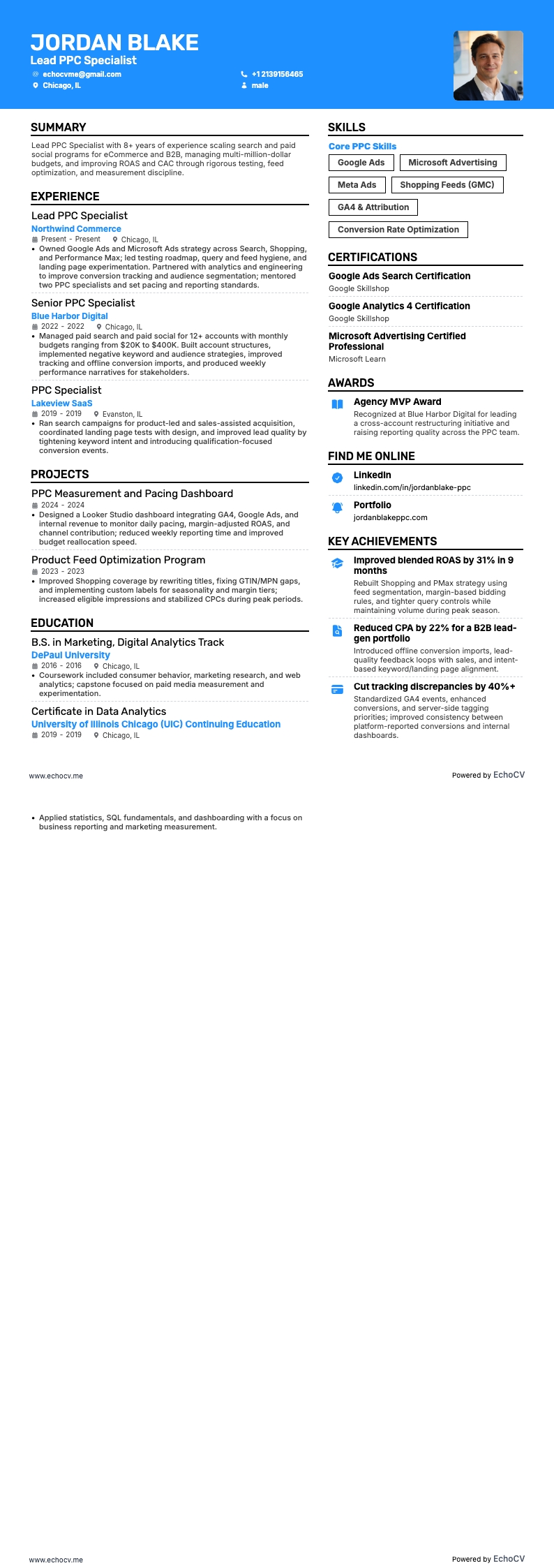 資深PPC專家 example resume