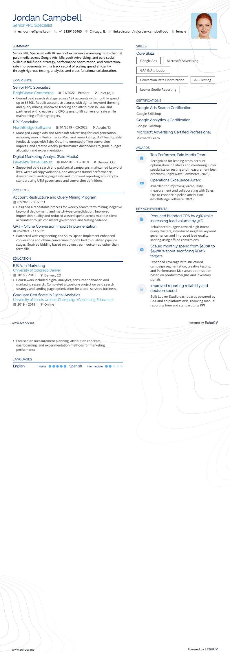 資深PPC專家 example resume