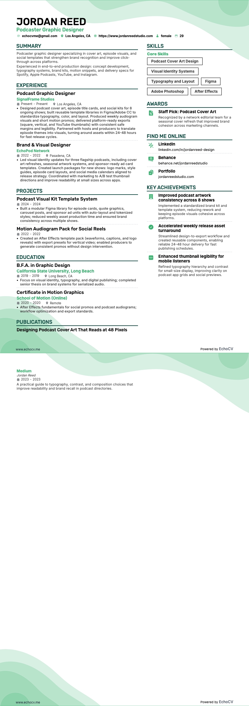 Podcaster Graphic Designer example resume