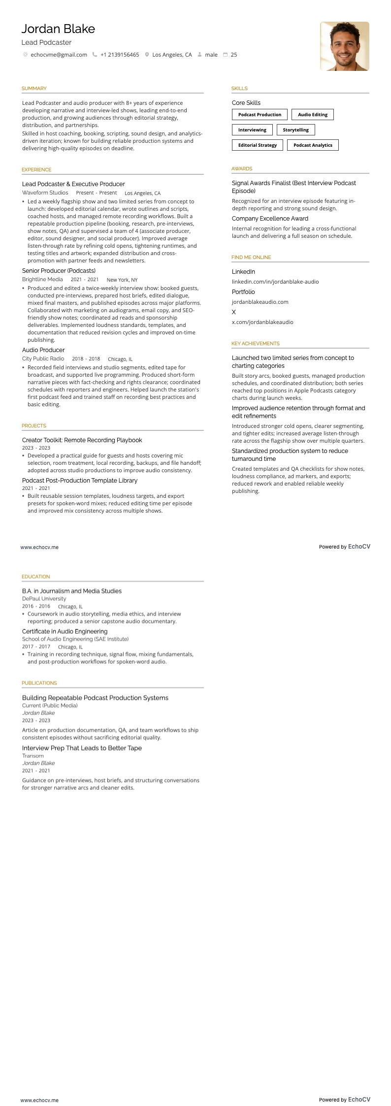 Lead Podcaster example resume
