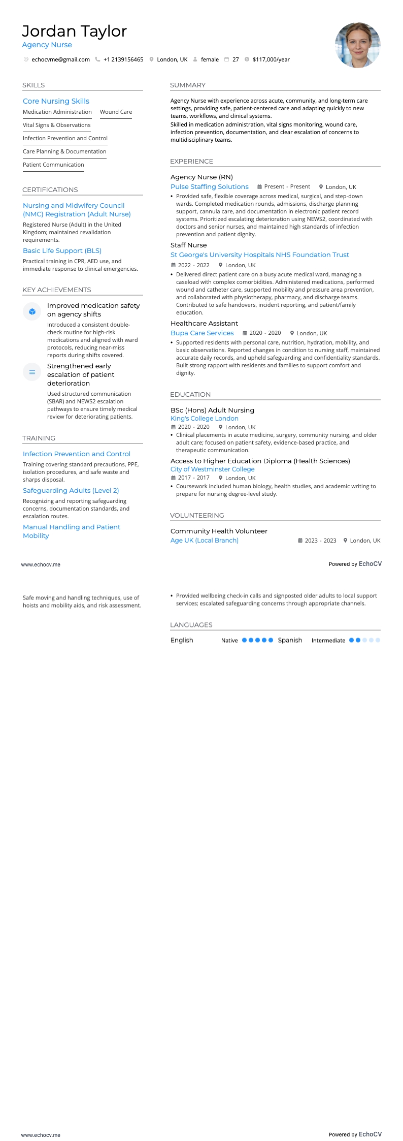 護理師 resume example