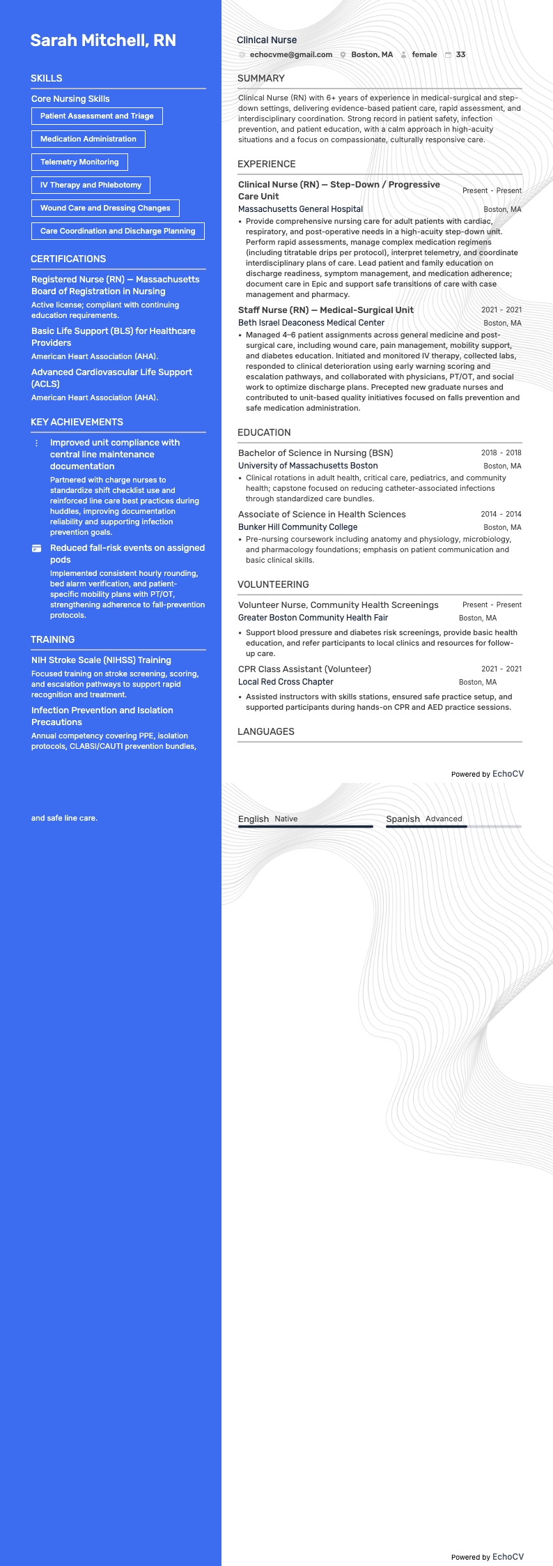 Y tá lâm sàng example resume