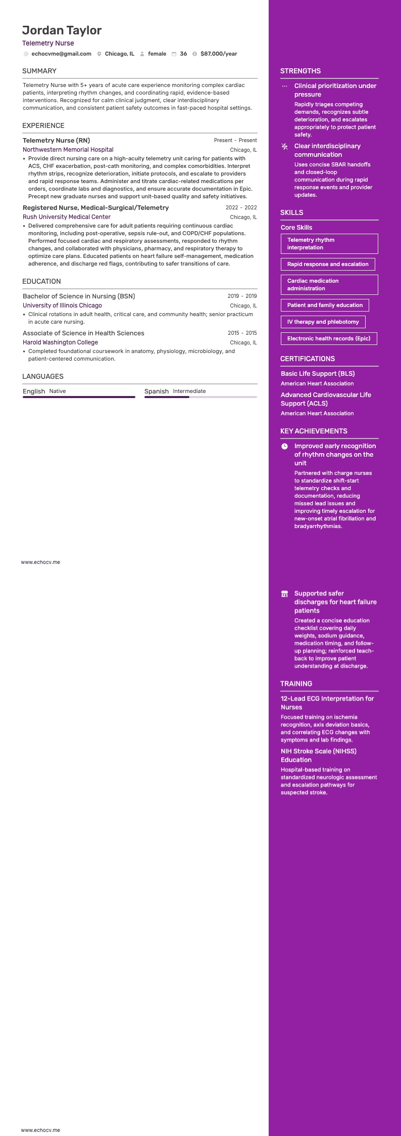 Điều dưỡng theo dõi từ xa example resume