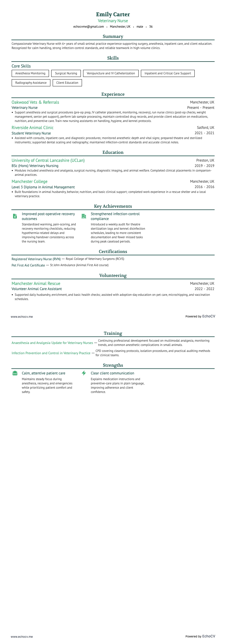 Y tá thú y example resume