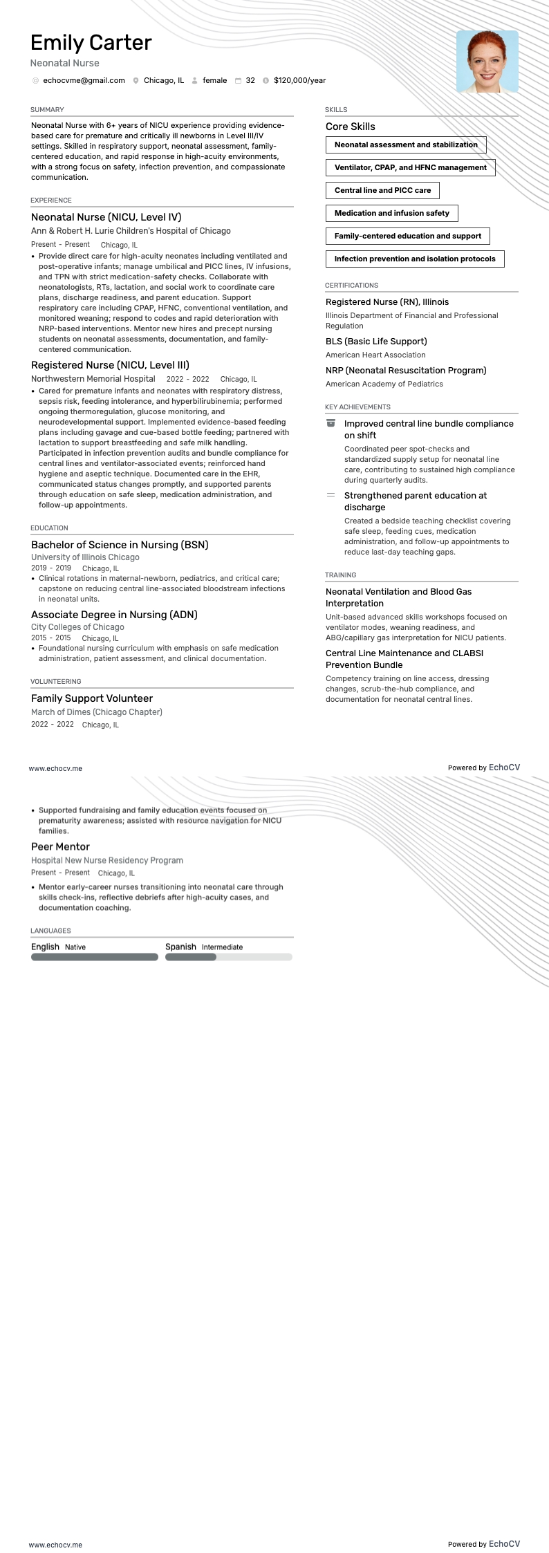 Điều dưỡng sơ sinh example resume