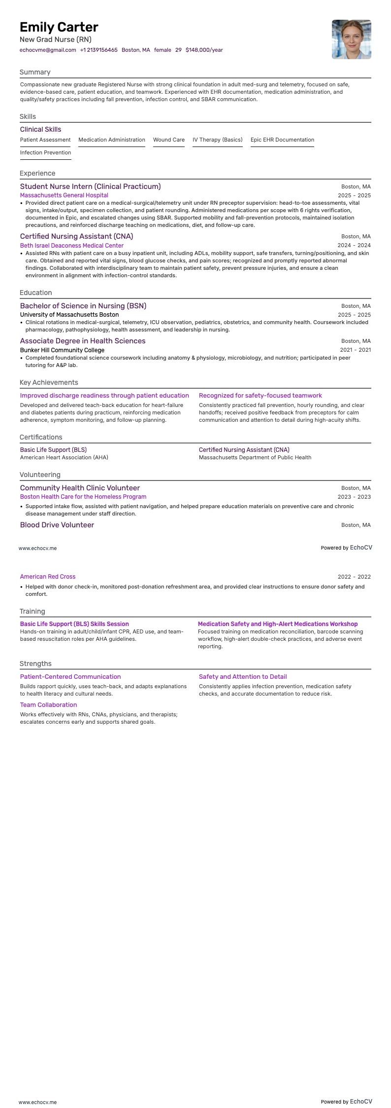 Điều dưỡng mới tốt nghiệp example resume