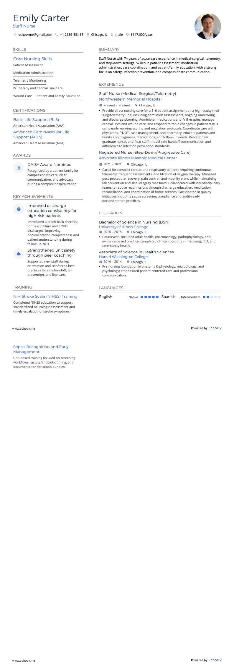 Điều dưỡng khoa example resume
