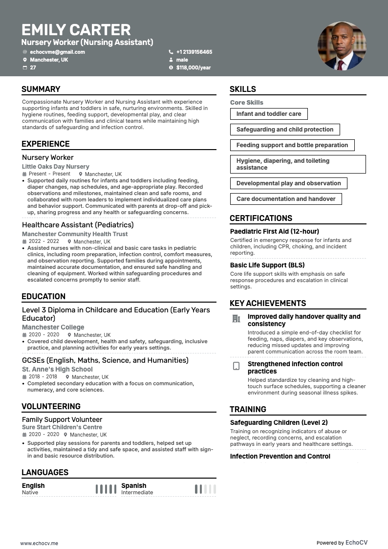 Nursery Worker example resume