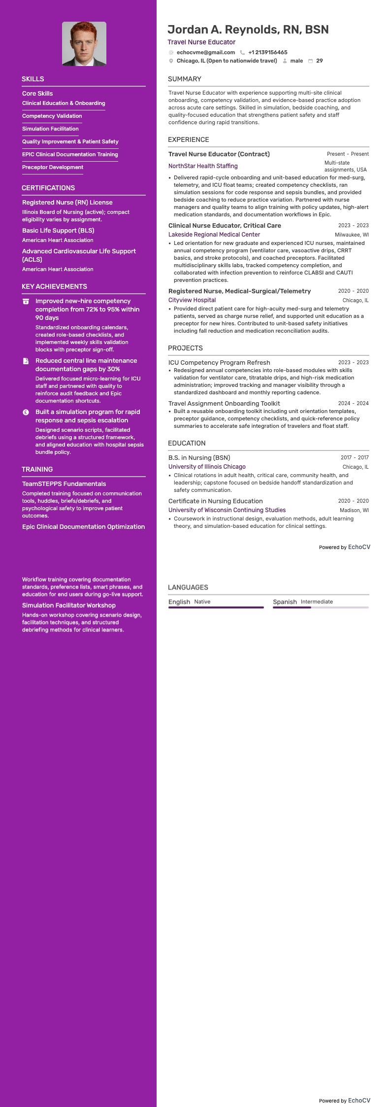 Reizend verpleegkundig educator example resume