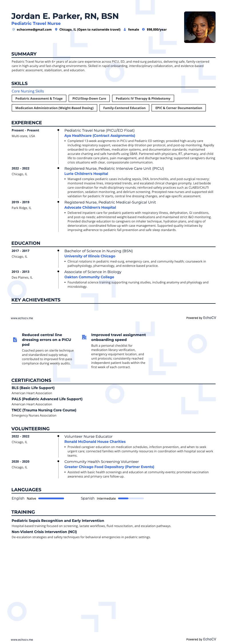 Reizend kinderverpleegkundige example resume