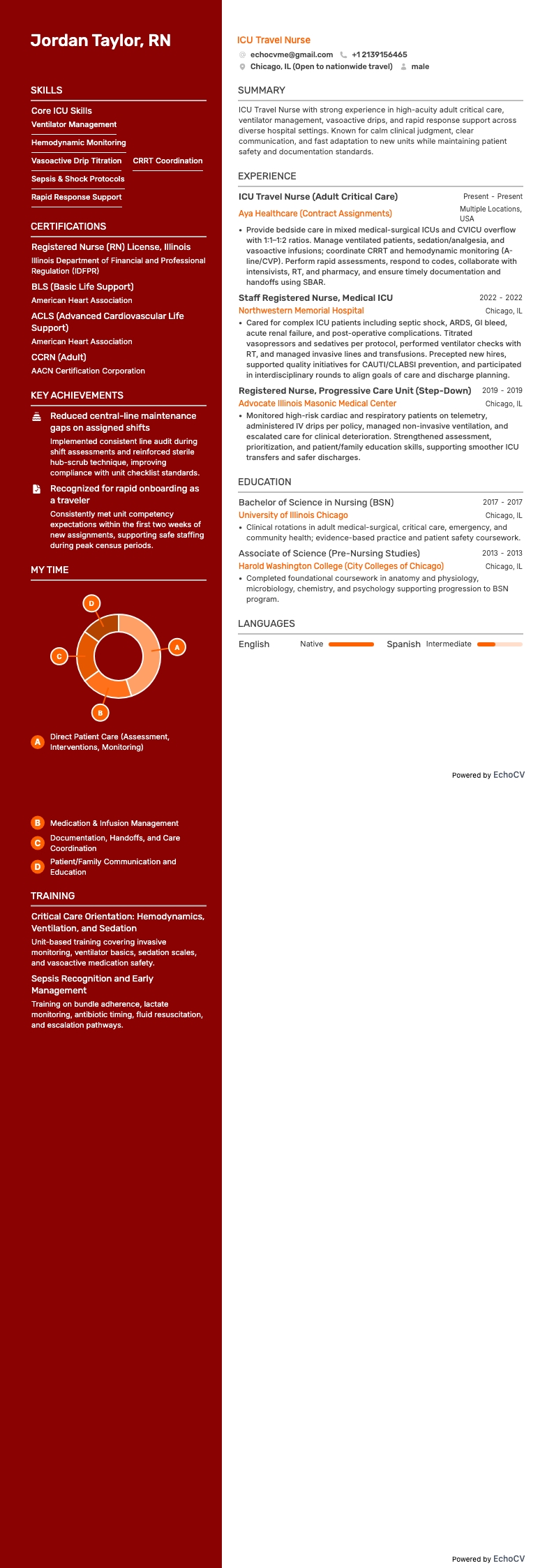 Reisverpleegkundige intensive care example resume