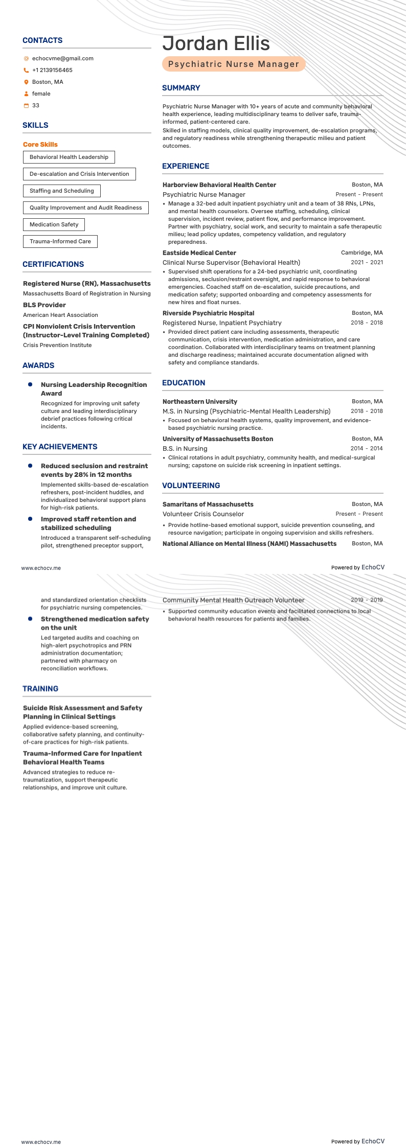 Chef för psykiatrisk omvårdnad example resume