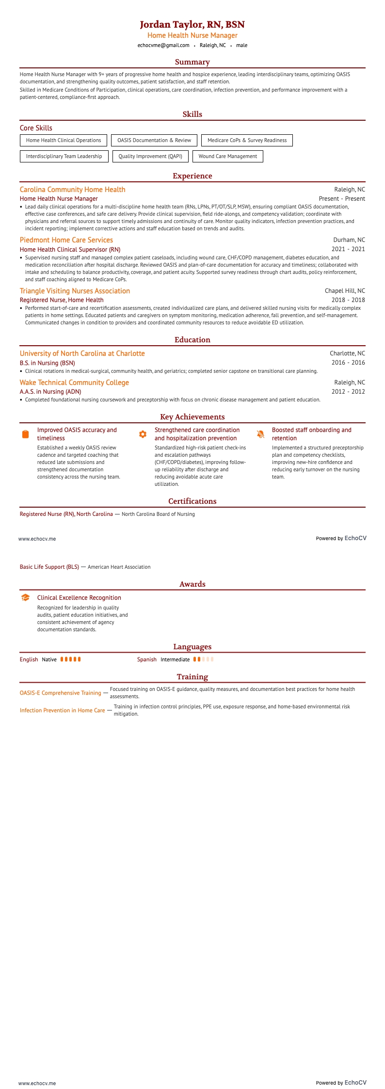 Chef för hemsjukvård example resume