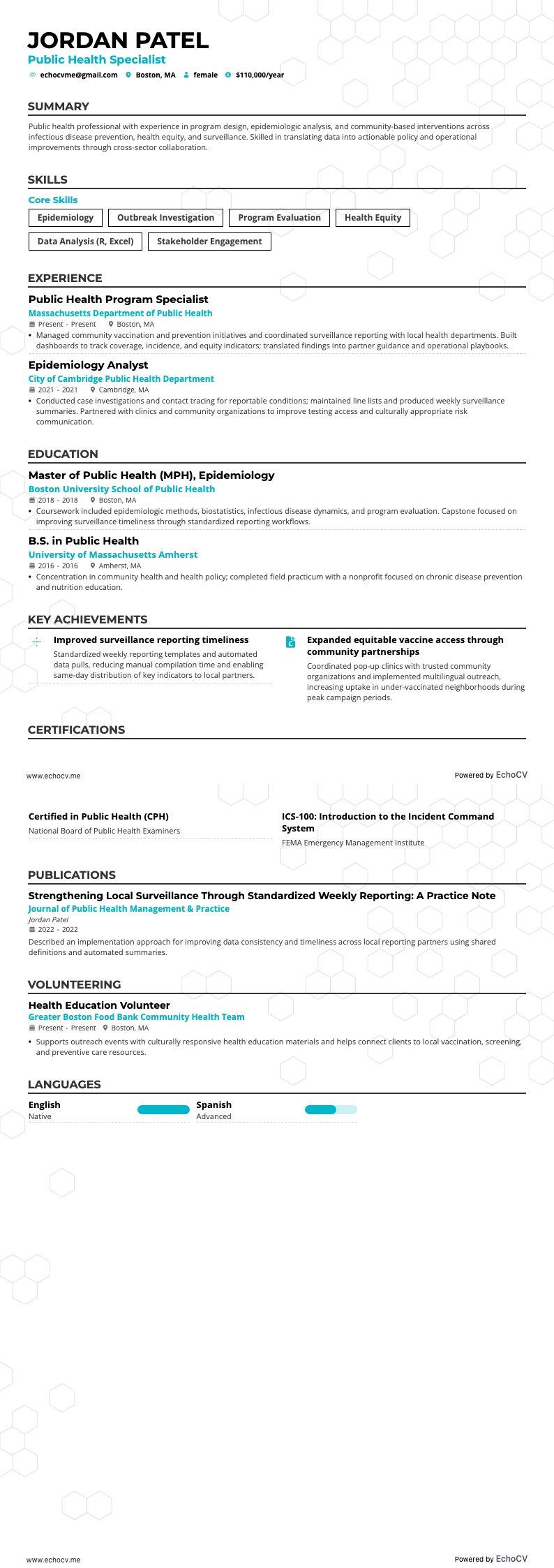 Gesundheitswesen resume example