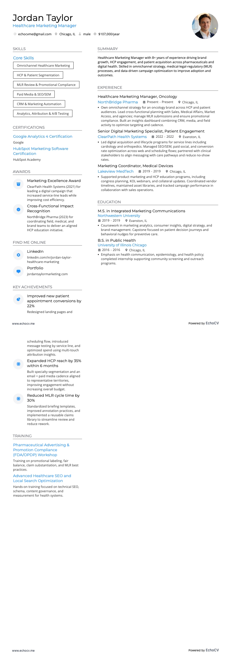 Quản lý marketing y tế example resume