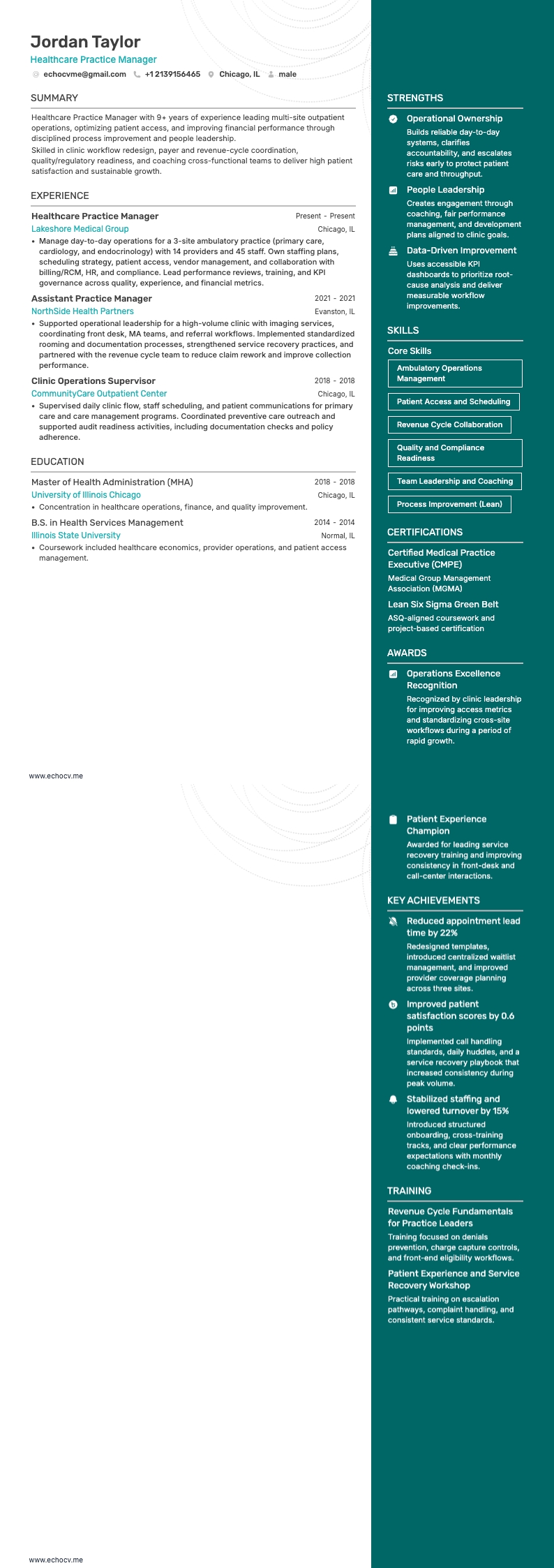 Quản lý phòng khám y tế example resume