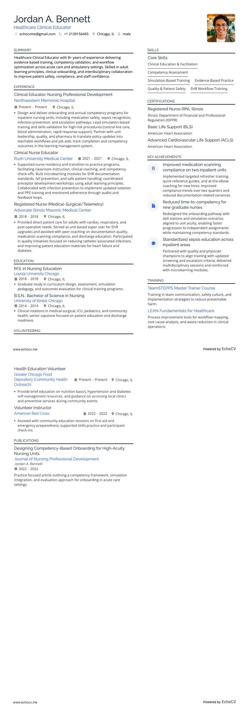 Chuyên viên đào tạo lâm sàng y tế example resume