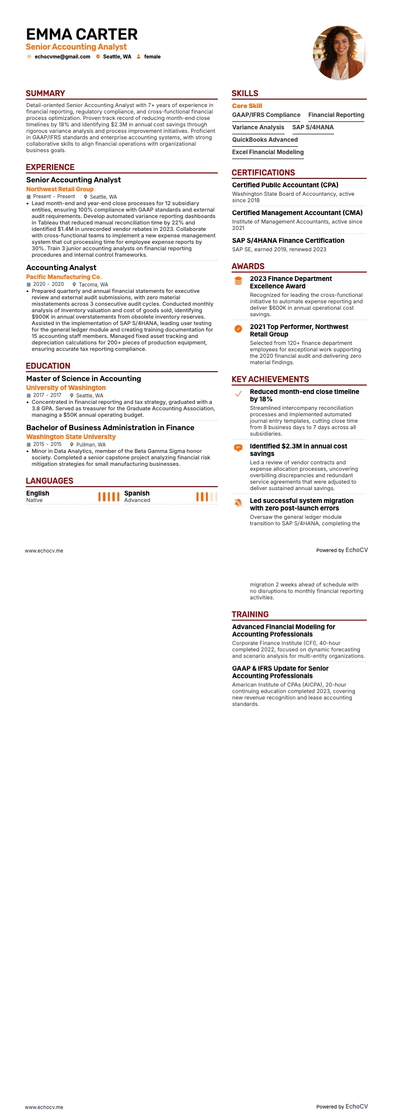 Aperçu complet de Analyste senior en comptabilité