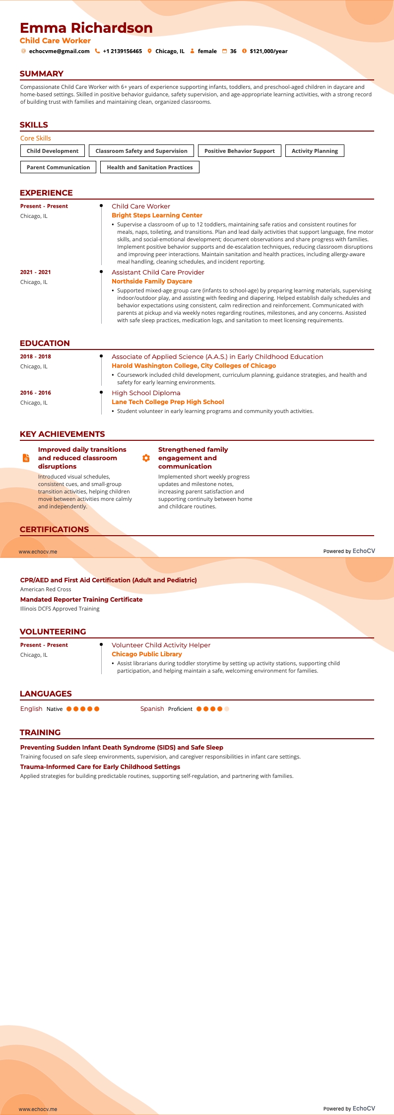 보육 직원 example resume