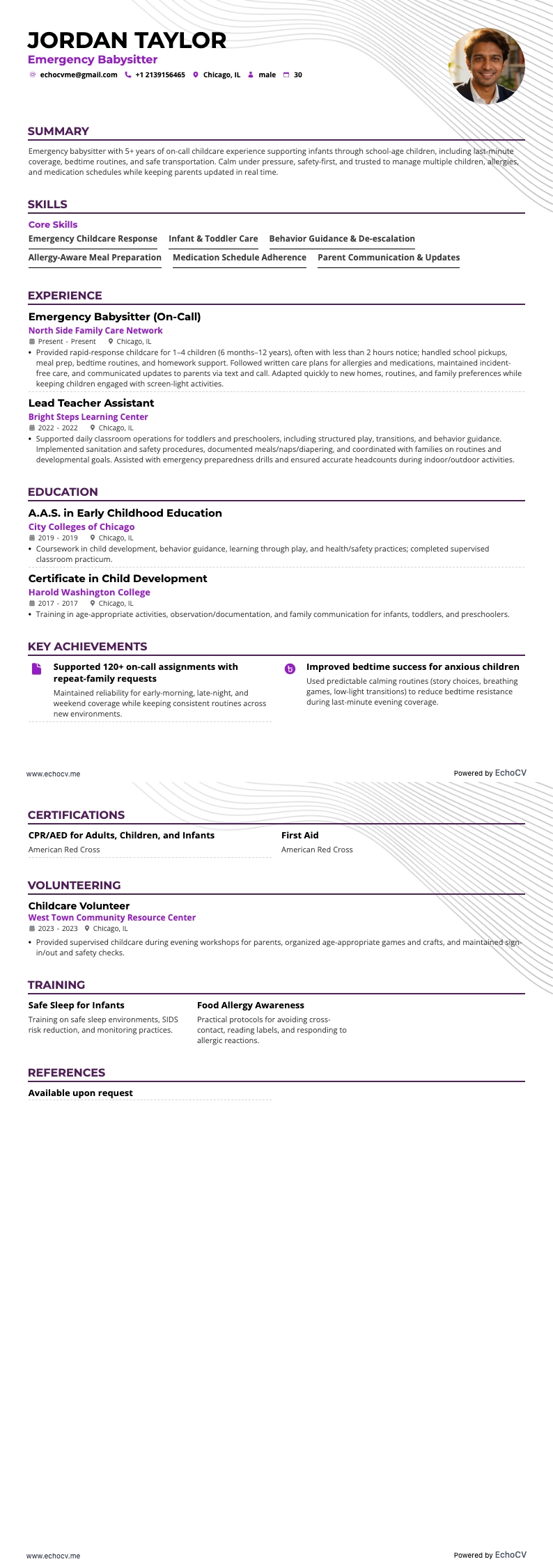 Babysitter resume example