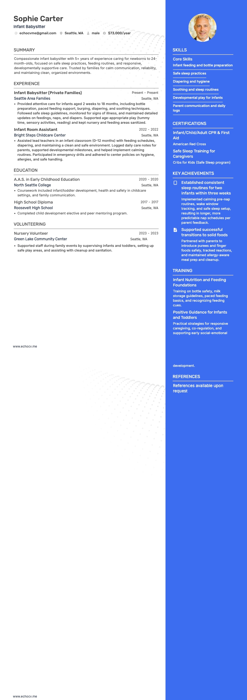 Infant Babysitter example resume