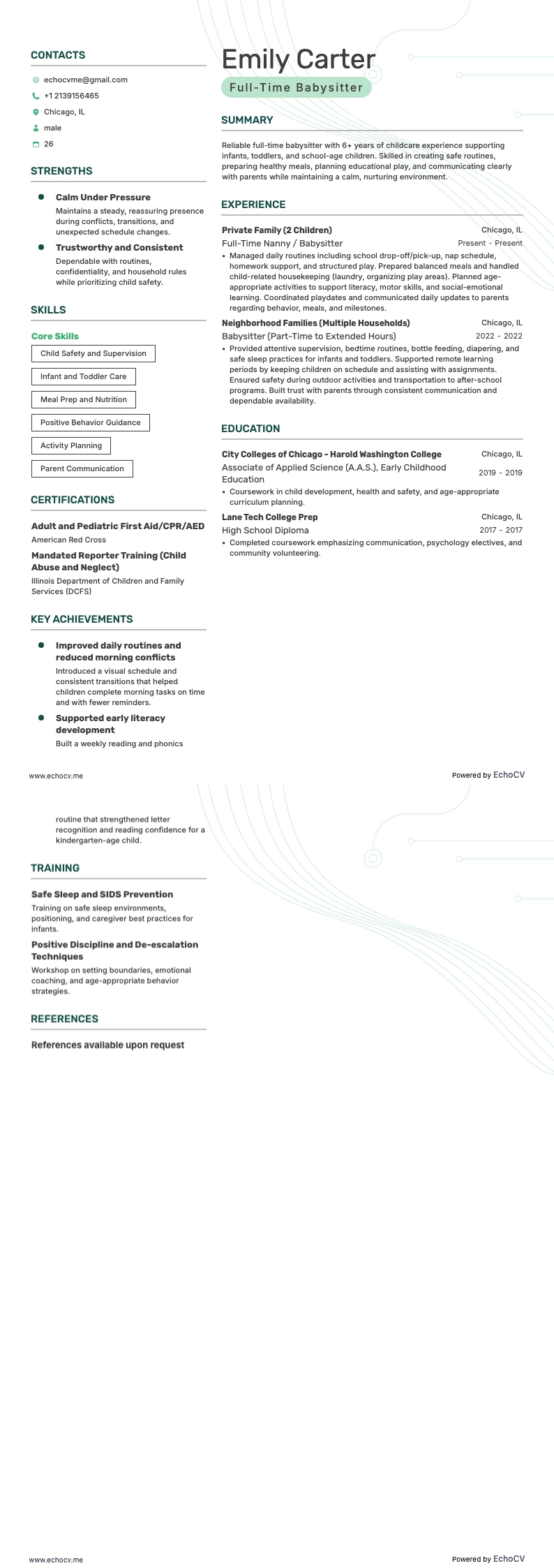 Babysitter resume example