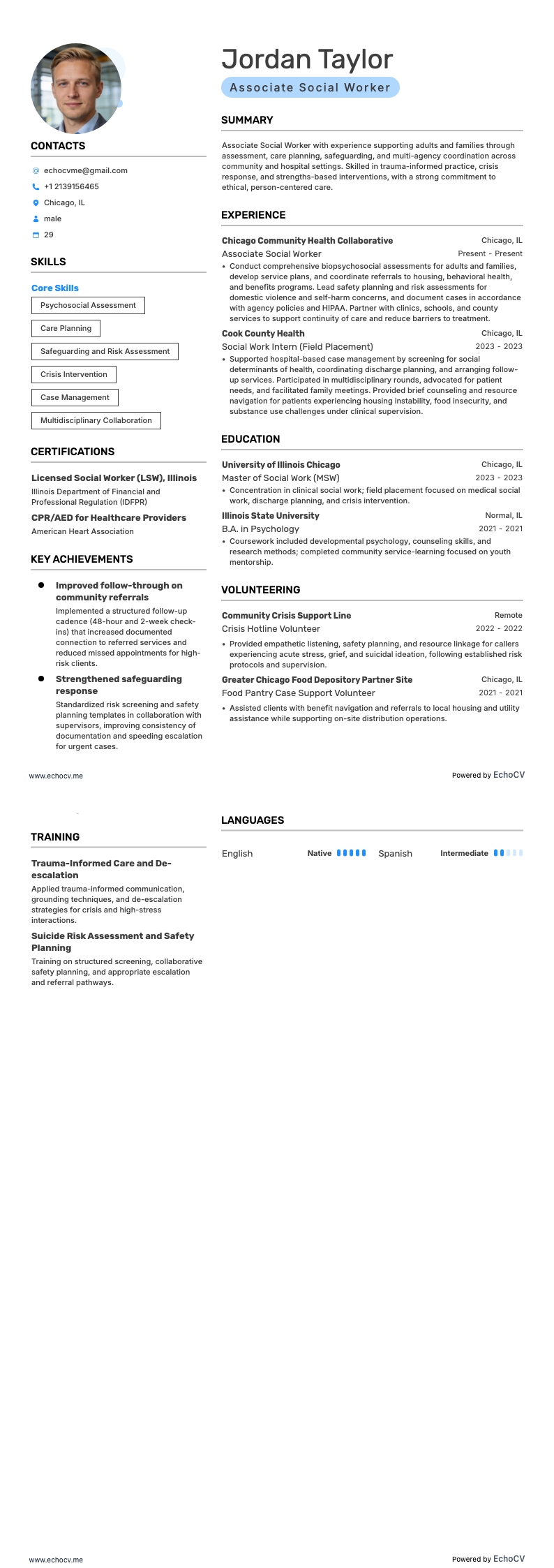 Associate Social Worker example resume