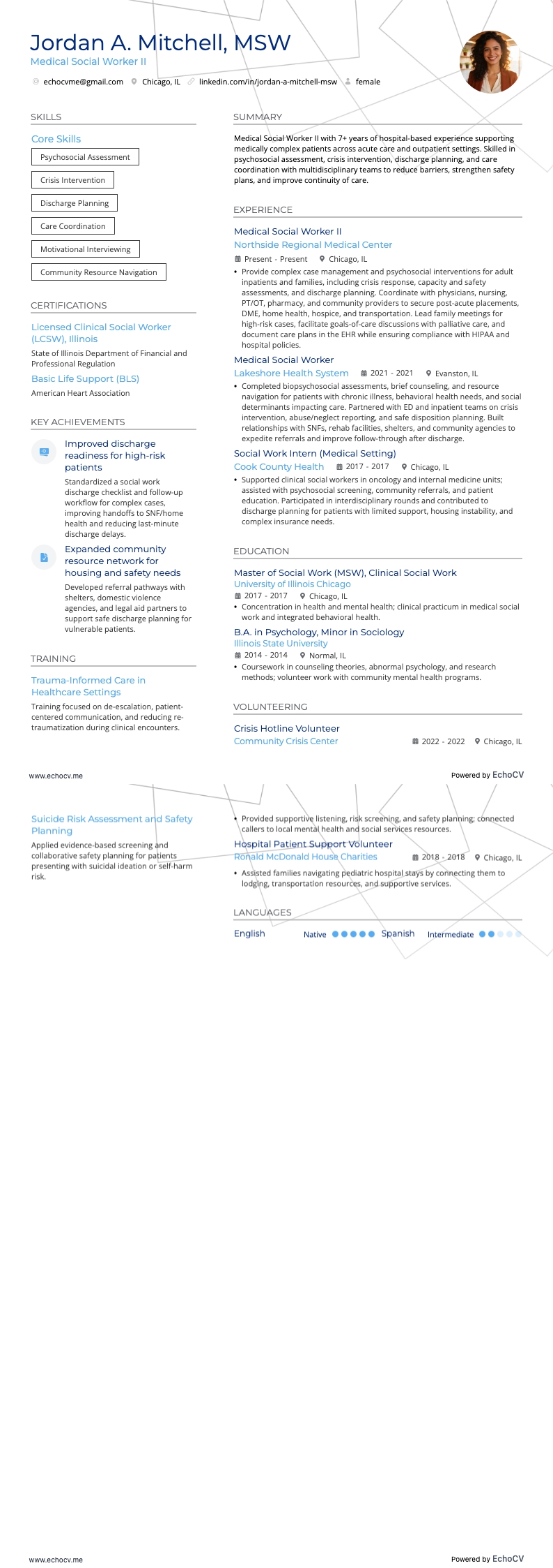 Medical Social Worker Ii example resume