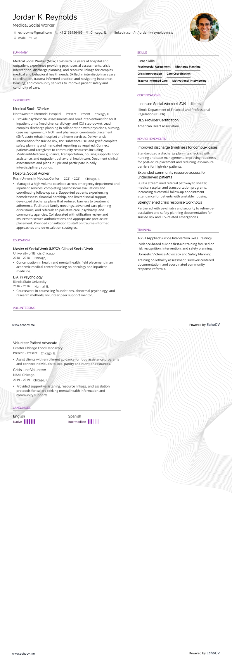 Medical Social Worker example resume