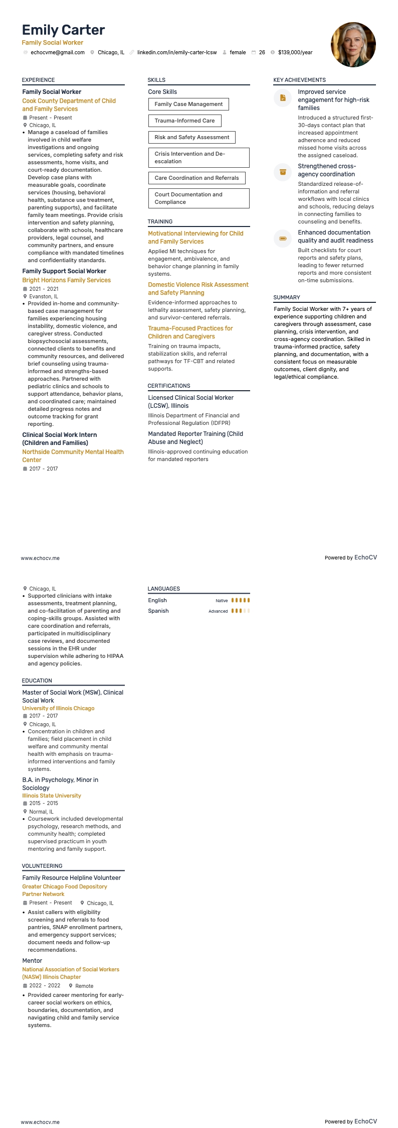 Family Social Worker example resume