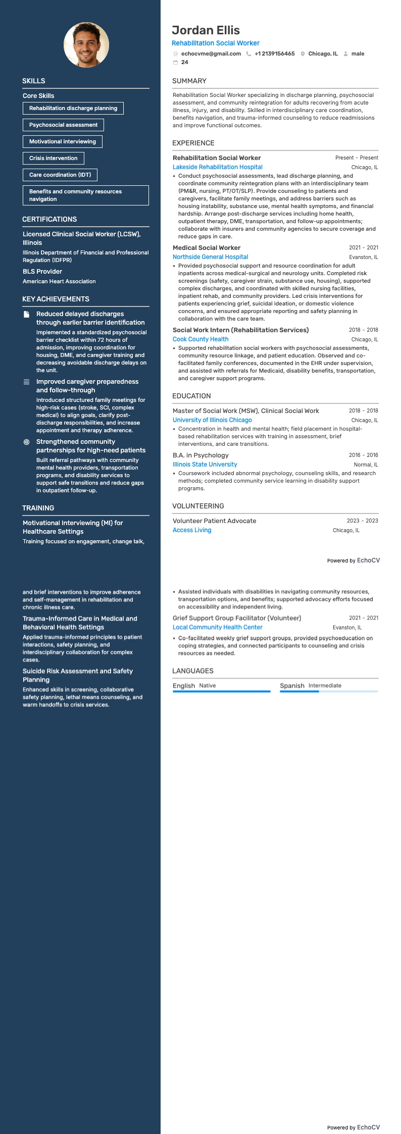 Rehabilitation Social Worker example resume