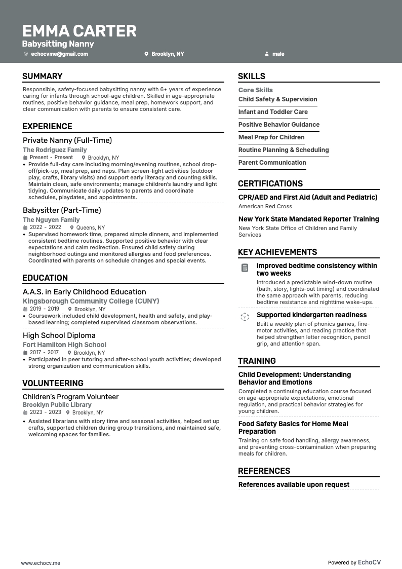 Bảo mẫu example resume