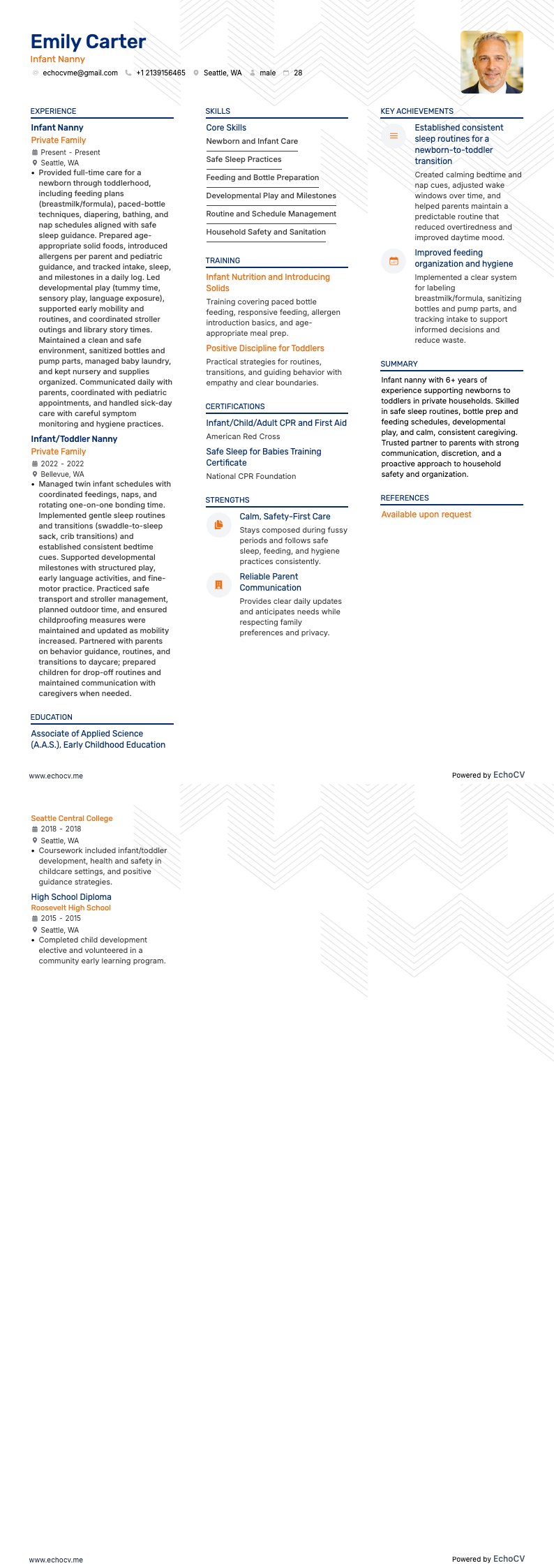 Bảo mẫu trẻ sơ sinh example resume