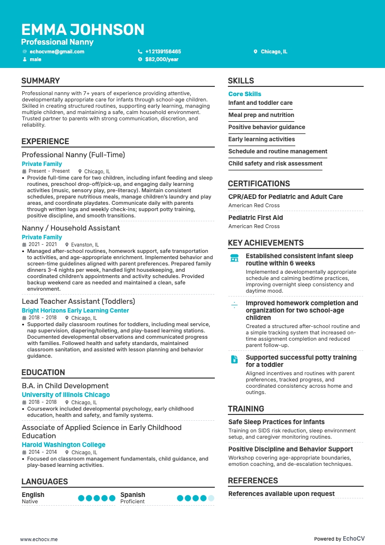 Bảo mẫu chuyên nghiệp example resume