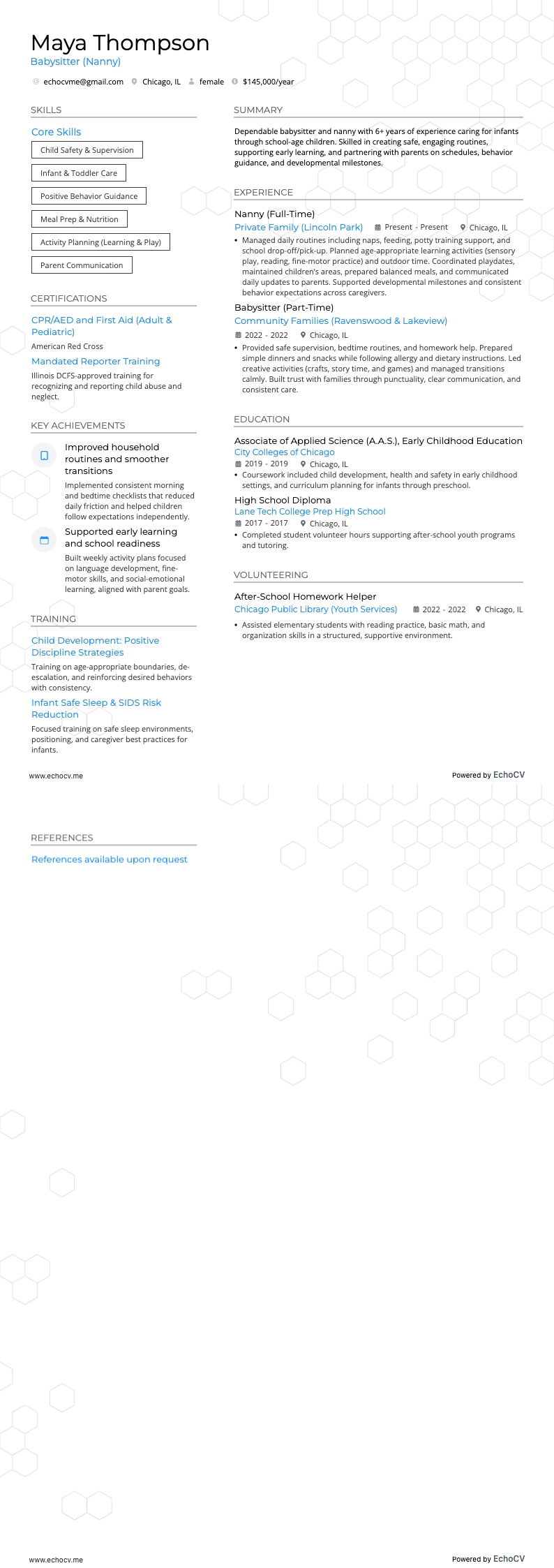 Người giữ trẻ example resume