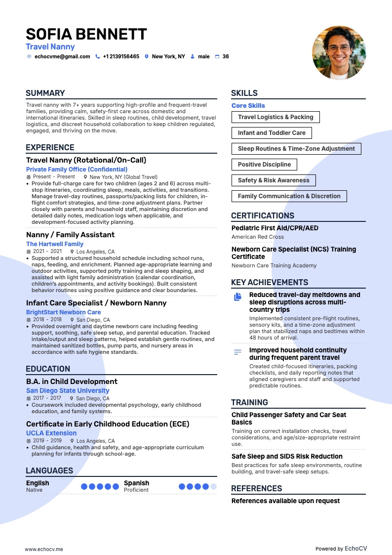 Bảo mẫu du lịch example resume