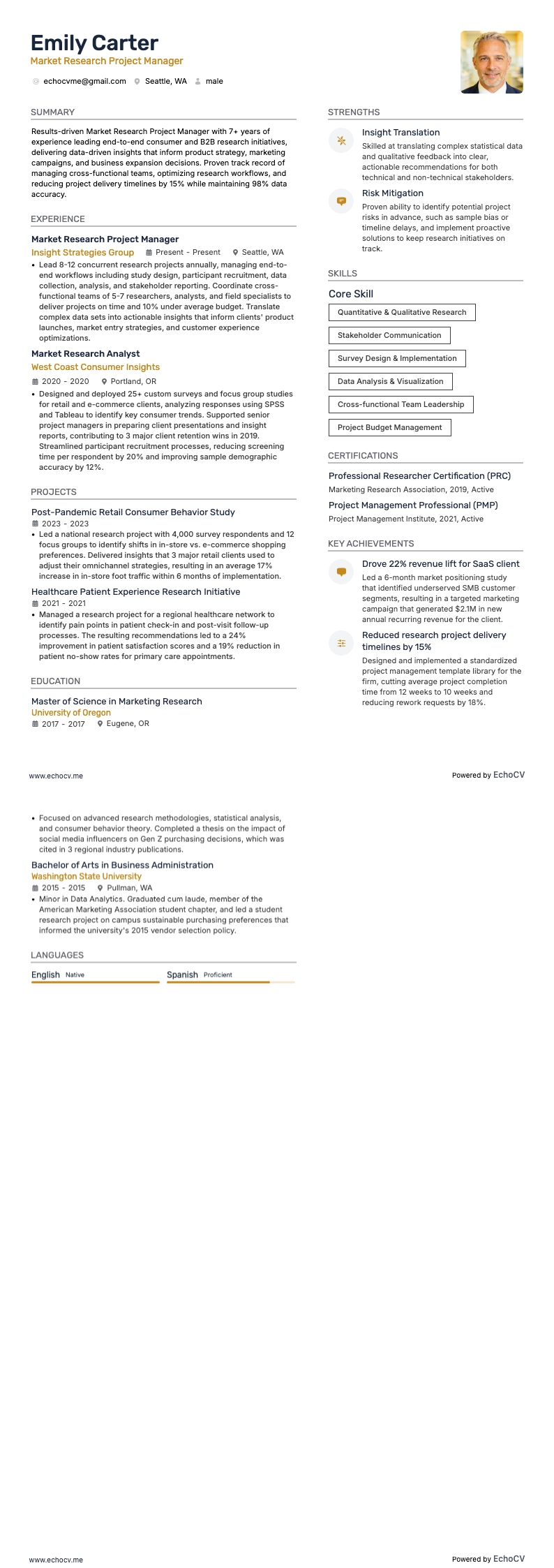 Nghiên cứu thị trường resume example