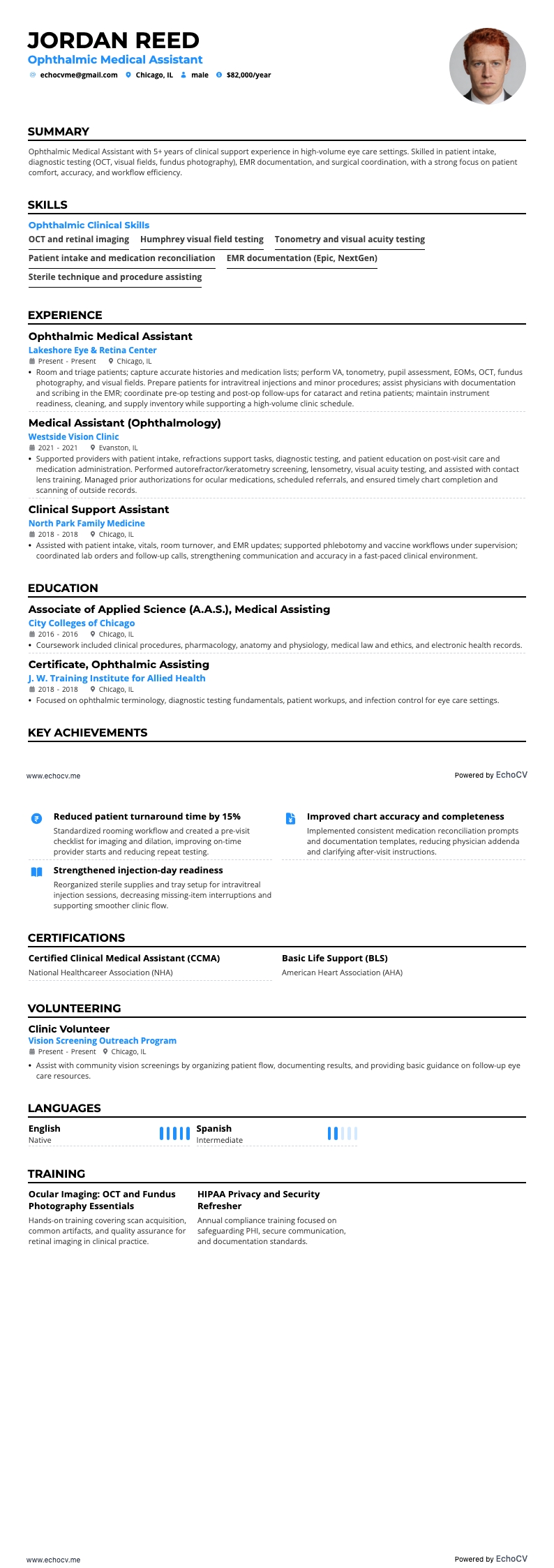 Ophthalmic Medical Assistant example resume