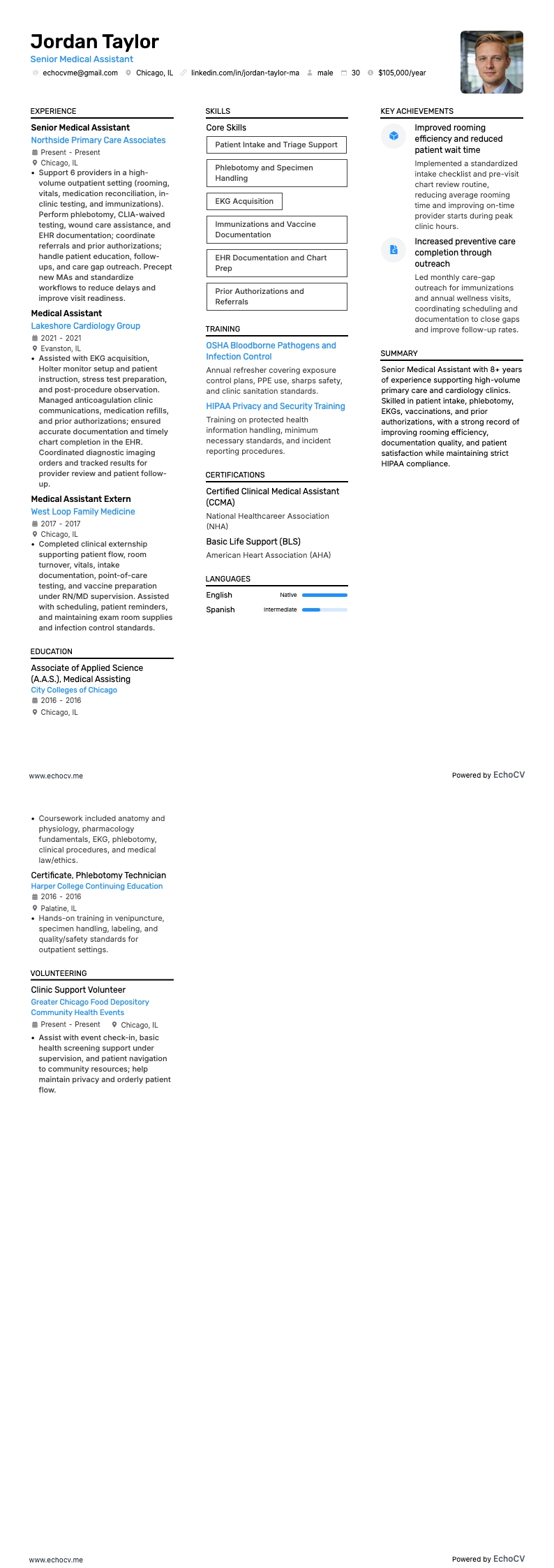 Senior Medical Assistant example resume