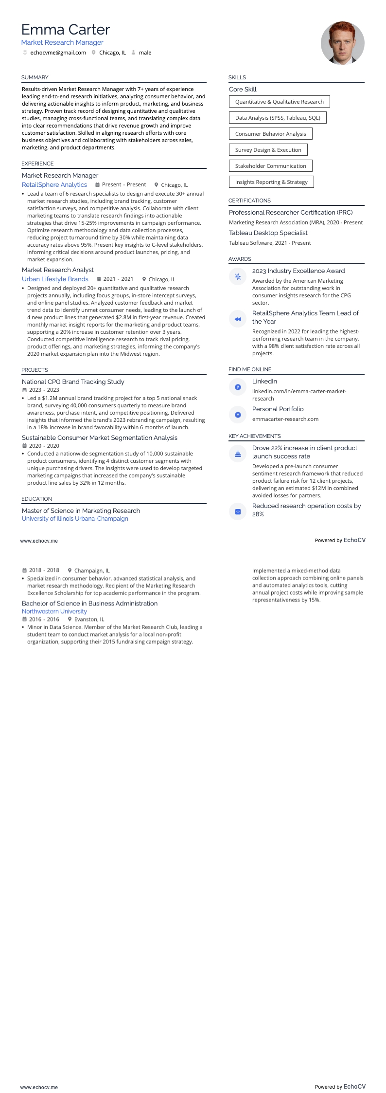 Market Research Manager example resume