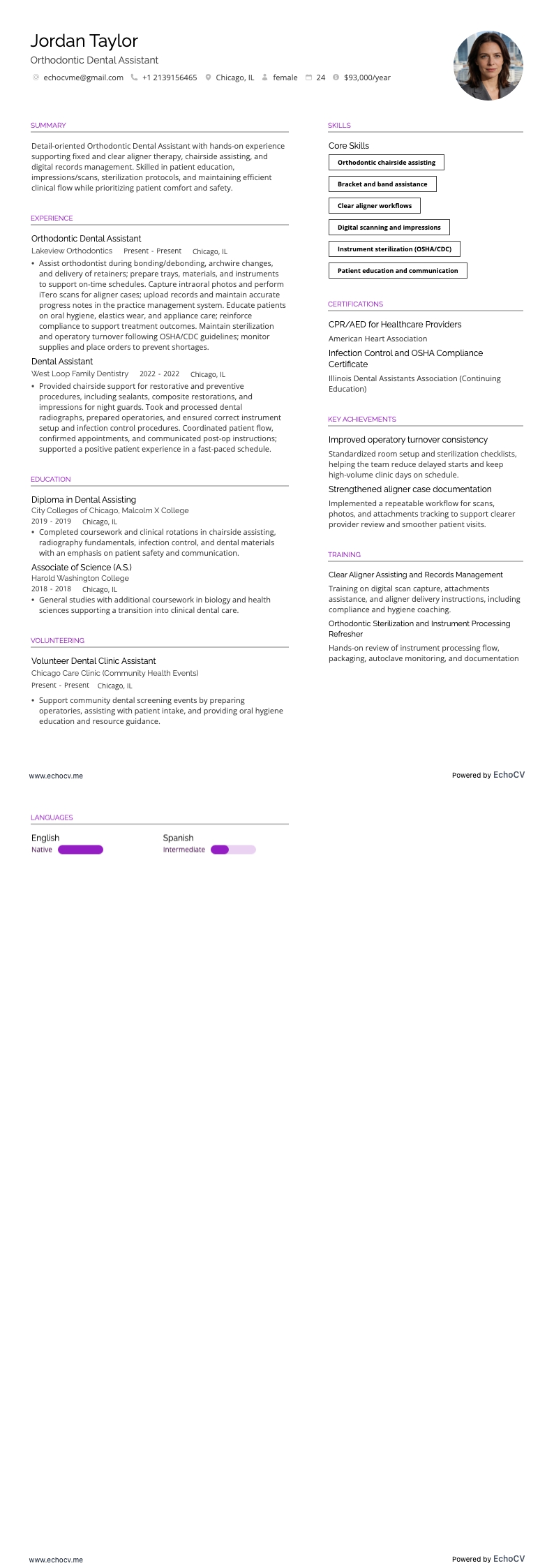 Orthodontisch tandartsassistent example resume